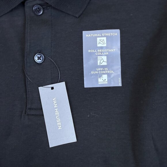 Van Heusen Mens Black Cotton Polo Shirt Classic Fit UPF Sun Control Size L - New - Picture 4 of 7